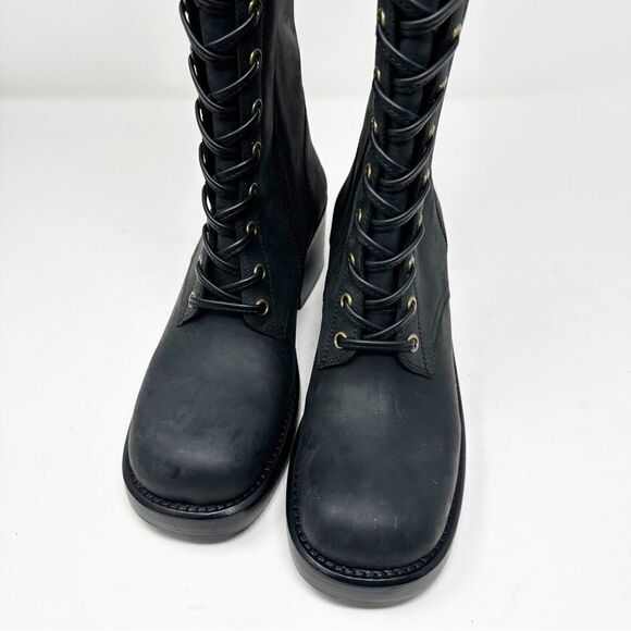Jeffery Campbell Tyro Black Distressed Knee High Boots Size 8.5 Lace Up - Picture 4 of 10